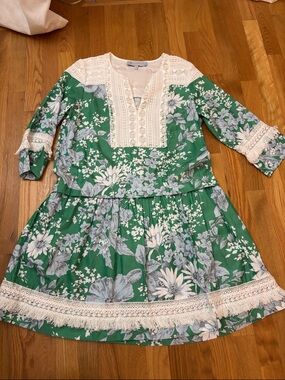 Tuckernuck Green Floral Lace-Trim Dress